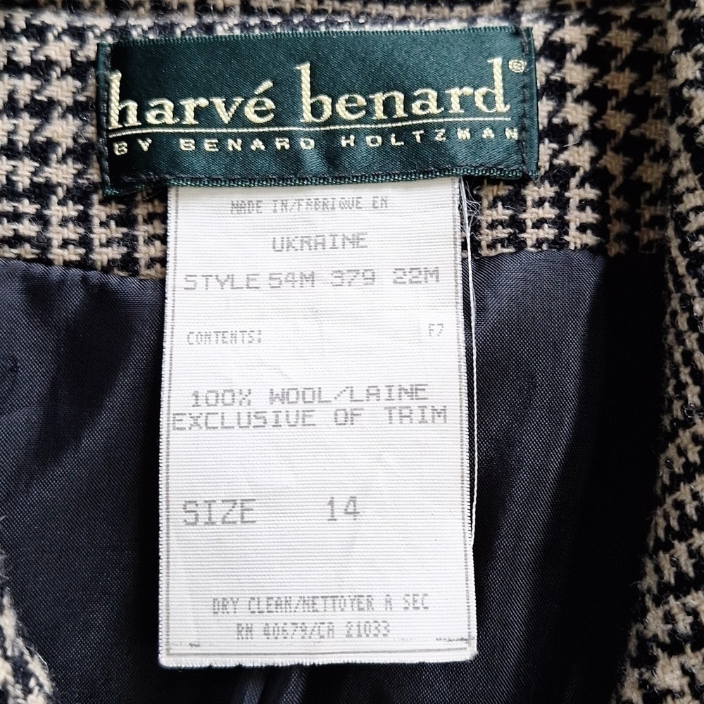 Vintage Harve Benard Houndstooth Plaid Wool Double Breasted Peacoat Size - 14 - Picture 13 of 16